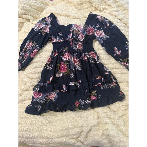 Women’s Angie black Floral Mini Dress Share Open Back Tie Small - Picture 7 of 16